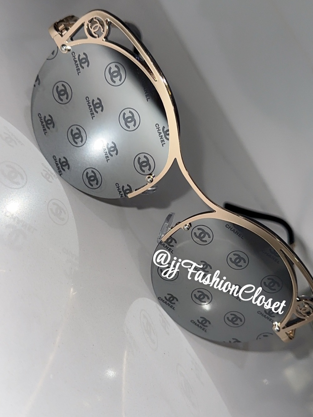 Ccute Gold Round Logo Sunglasses - Gold Frame, Silver Lenses - Picture 4 of 5